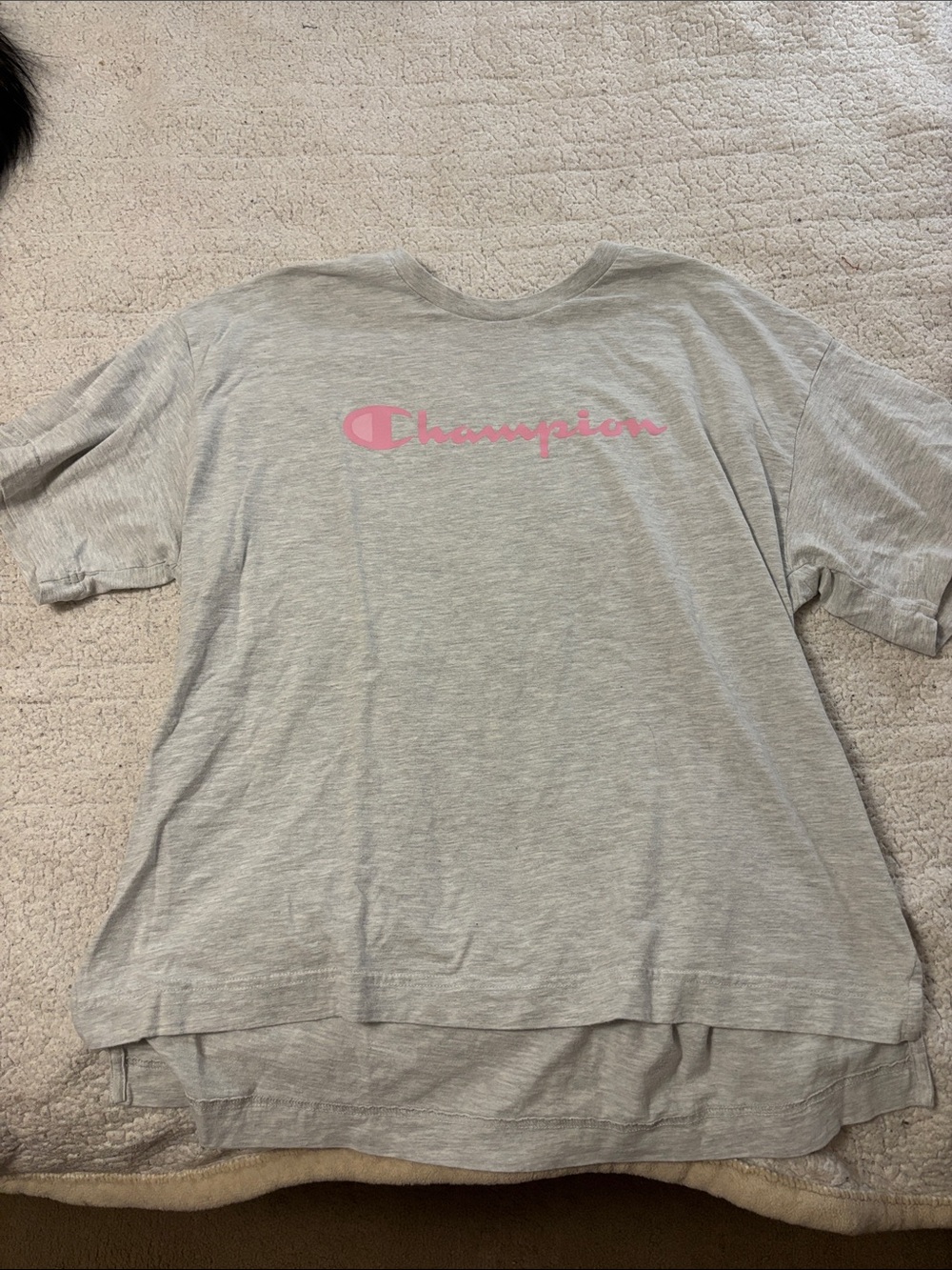 Champion Light Gray Short-Sleeve Tee with Pink Logo